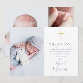 Dusty Blue Elegant Foto Collage Script Dopning Tack Kort