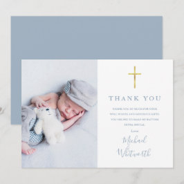 Dusty Blue Elegant Foto Signatur Script Dop Tack Kort