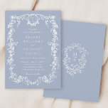 Dusty Blue Elegant Fransk Blommigt Bröllop Inbjudningar<br><div class="desc">Elegantens blå blommigt ram bröllopsinbjudan med blommigtens vapensköld och monogram på baksidan. Om du vill ha en mer avancerad anpassning av den här designen klickar du på knappen DESIGN VERKTYG ovan!</div>