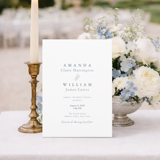 Dusty Blue Elegant French Wedding Invitation Inbjudningar (Skapare uppladdad)