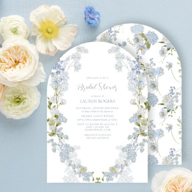 Dusty Blue Elegant Garden Vintage Möhippa Inbjudningar (Skapare uppladdad)