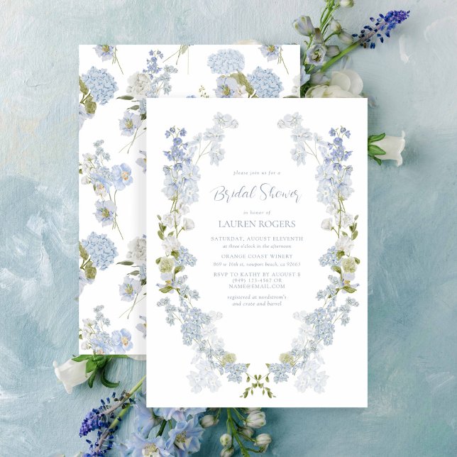 Dusty Blue Elegant Garden Vintage Möhippa Inbjudningar (Bridal Shower Invitation!)