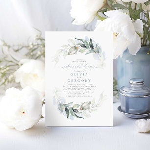 Dusty Blue Elegant Greenery Överenskommelse Middag Inbjudningar