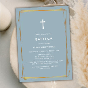 Dusty Blue Elegant Guld Typography Kor Baptism Inbjudningar