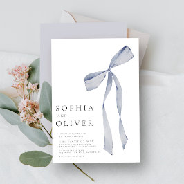 Dusty Blue Elegant Hand plockade Bow Bröllop Inbjudningar