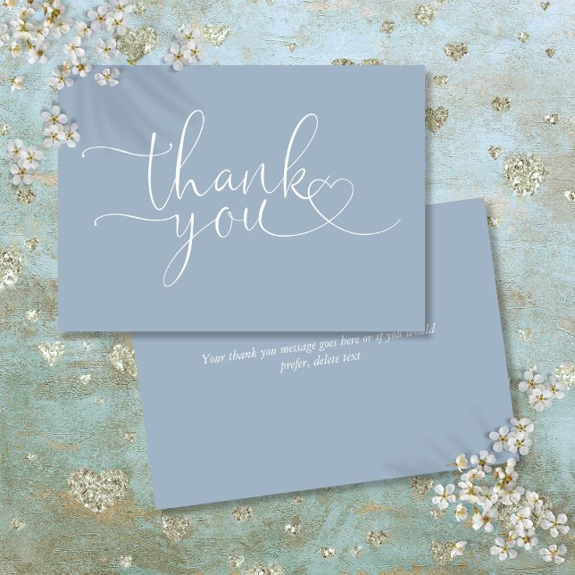 Dusty Blue Elegant Heart-skript Tack Kort (Dusty Blue Elegant Heart Script Thank You Card)