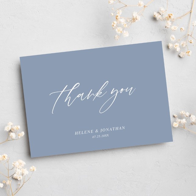 Dusty Blue Elegant Minimal Modern Bröllop Tack Kort (Dusty Blue Elegant Minimal Modern Wedding Thank You Card)