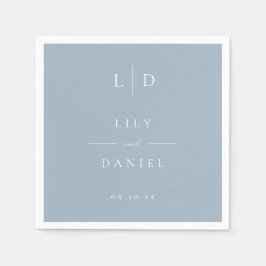 Dusty Blue Elegant Minimalistisk Monogram Bröllop Pappersservett