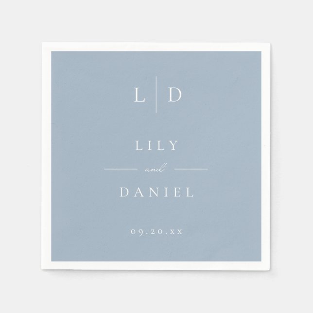 Dusty Blue Elegant Minimalistisk Monogram Bröllop  Pappersservett (Framsidan)