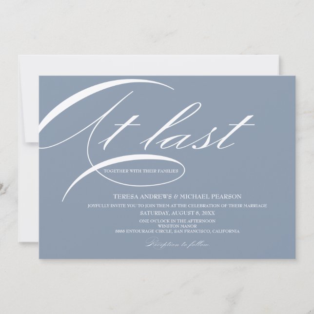 Dusty Blue-Elegant, minst Calligraphy Bröllop Inbjudningar (Framsida)