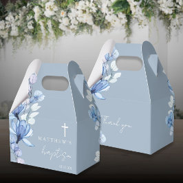 Dusty Blue Elegant Modern Blommigt Baptism Presentaskar