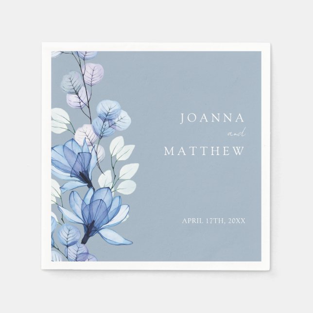 Dusty Blue Elegant Modern Floral Wedding Pappersservett (Framsidan)