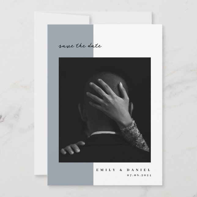 Dusty Blue Elegant Photo Spara datuminbjudan Spara Datumet (Framsida)