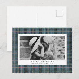 Dusty Blue Elegant Plaid En Foto Helg Vykort