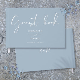 Dusty Blue Elegant Script Bröllop Gästböcker