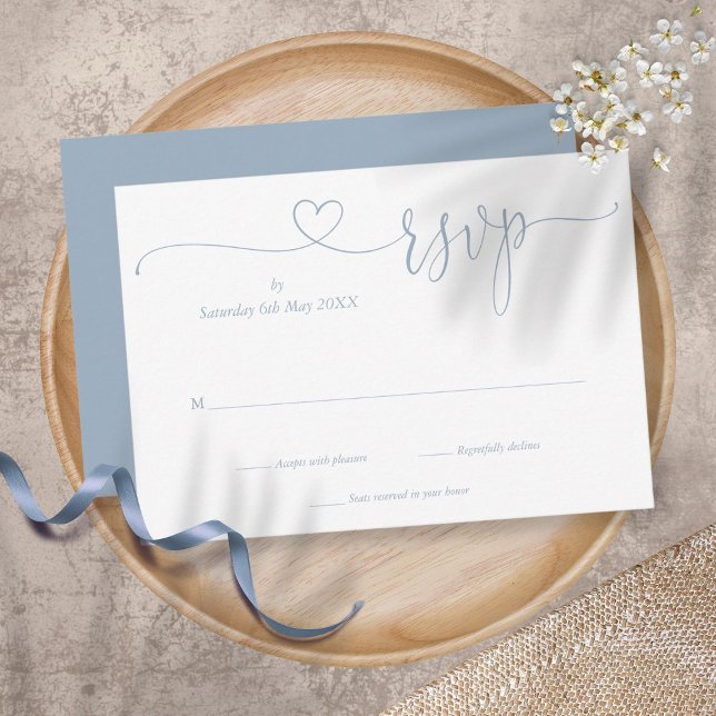 Dusty Blue Elegant Script Heart - enkelt OSA Kort (Skapare uppladdad)