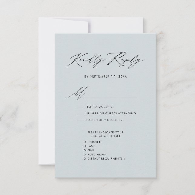 Dusty Blue Elegant Script Minimalist-Bröllop OSA Kort (Framsida)
