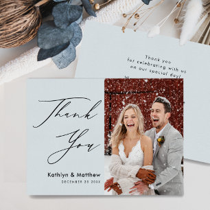 Dusty Blue Elegant Script Minimalist Bröllop Tack Kort