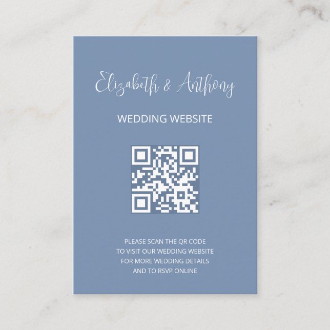 Dusty Blue Elegant Script | QR Code Wedding RSVP Tilläggskort (Framsida)