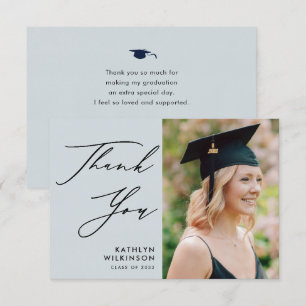 Dusty Blue Elegant Script Simple Photo Studenten Tack Kort