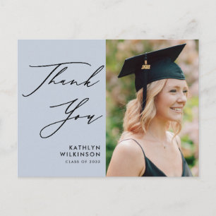 Dusty Blue Elegant Script Studenten Tack Vykort