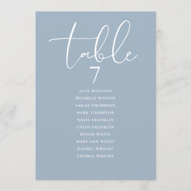 Dusty Blue Elegant Seating Plan Table Number Inbjudningar (Framsida)