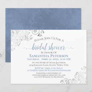 Dusty Blue Elegant Silver på vit Möhippa Inbjudningar