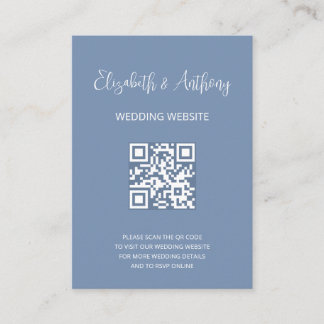 Dusty Blue Elegant Skrift | QR-kod Bröllopsanmälan Tilläggskort