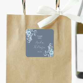 Dusty Blue Elegant Thank You Wedding Fyrkantigt Klistermärke