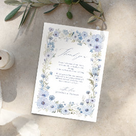 Dusty Blue Elegant Vildblomma Bröllop Tack Kort