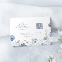 Dusty Blue Elegant Vildblomma Bröllops QR-kod