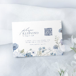 Dusty Blue Elegant Vildblomma Bröllops QR-kod OSA Kort