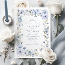 Dusty Blue Elegant Vildblomma Kant Bröllop