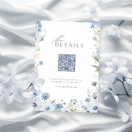 Dusty Blue Elegant Vildblomma QR-kod detaljer Anteckningskort
