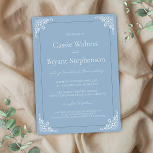Dusty Blue Elegant Vintage bröllop Inbjudan