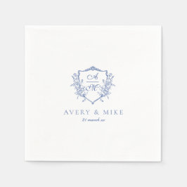 Dusty Blue Elegant Vintage Ro Vapensköld Bröllop Pappersservett