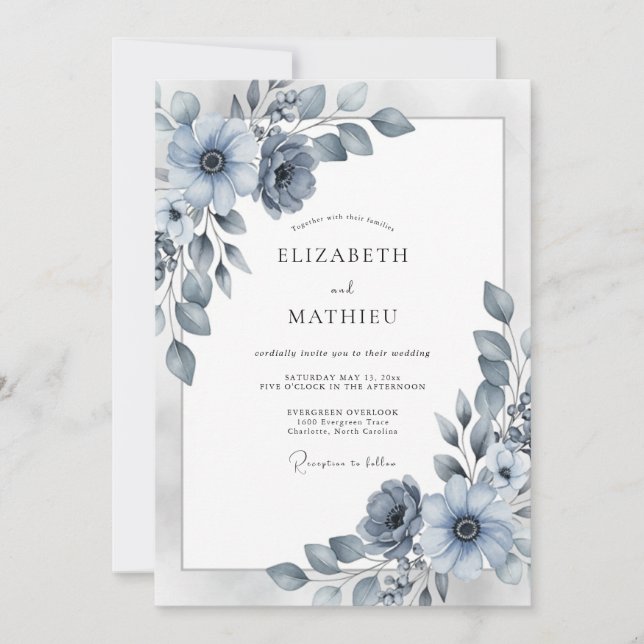 Dusty Blue Elegant Winter Wedding Inbjudningar (Framsida)