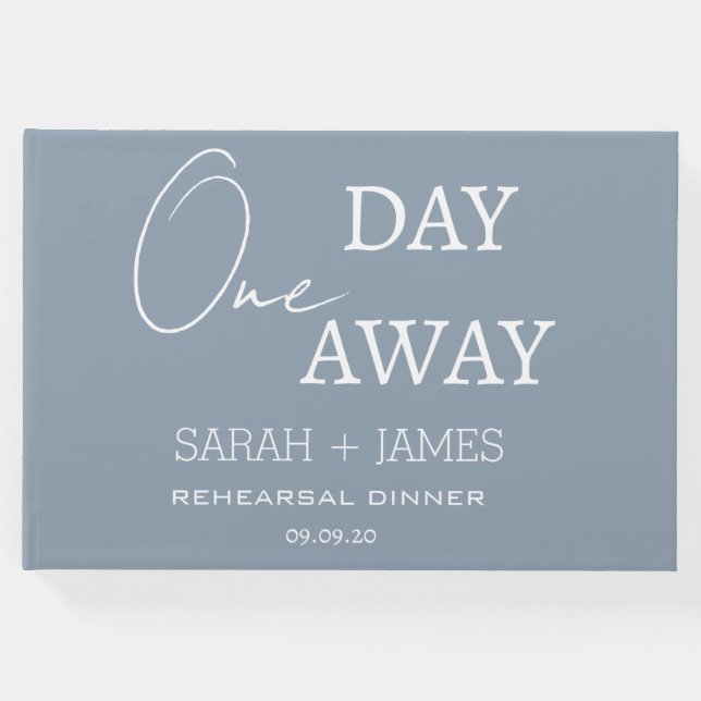 Dusty Blue En Dag Borta Rehearsal Middag Bröllop  Gästböcker (Framsida)