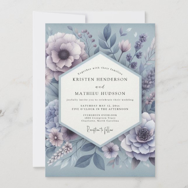 Dusty Blue Ethereal Bloom Wedding Inbjudningar (Framsida)
