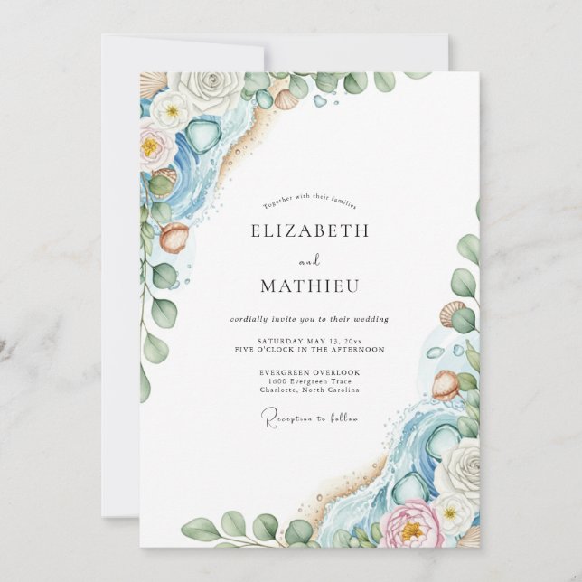 Dusty Blue Ethereal Coastal Wedding Inbjudningar (Framsida)