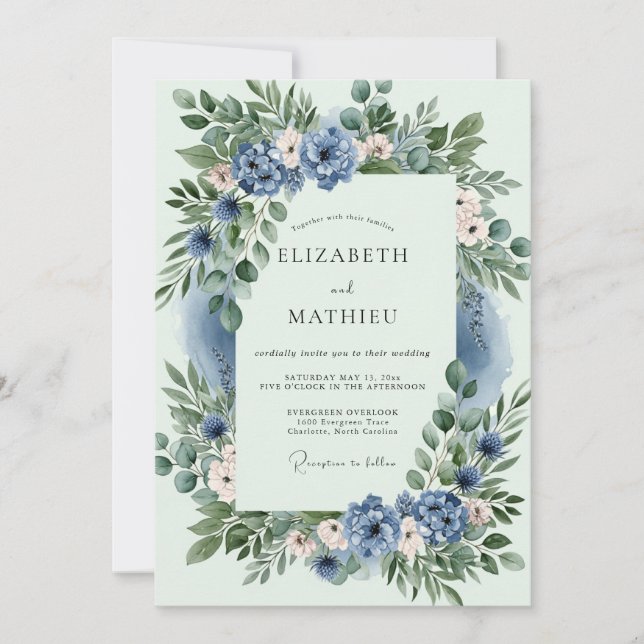 Dusty Blue Ethereal Spring Wedding Inbjudningar (Framsida)