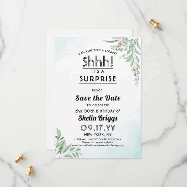 Dusty Blue Eucalyptus 40:e födelsedagen Spara Datumet (Fram/Back In Situ)