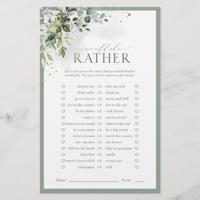 Dusty Blue Eucalyptus Blommigt Möhippa Game (Framsida)