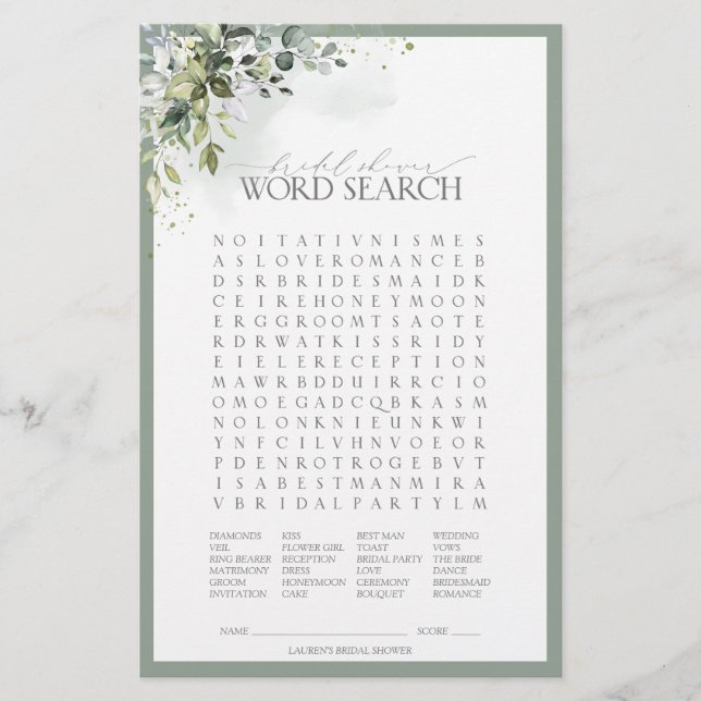 Dusty Blue Eucalyptus Blommigt Möhippa Game (Framsida)