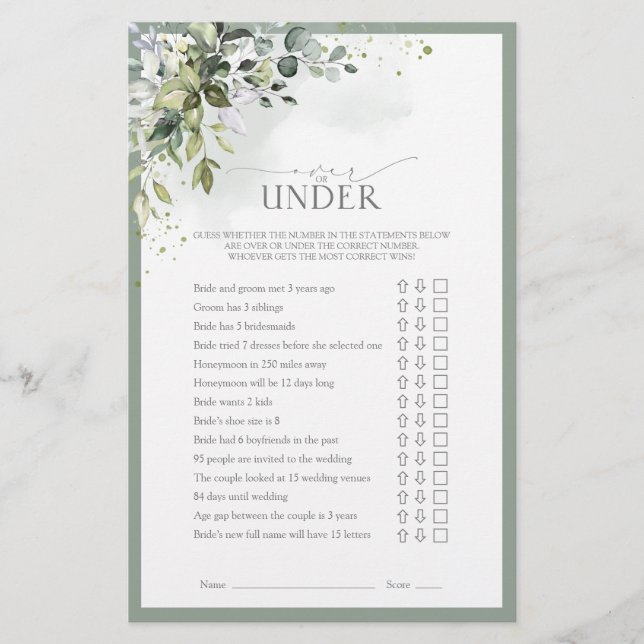 Dusty Blue Eucalyptus Blommigt Möhippa Game (Framsida)