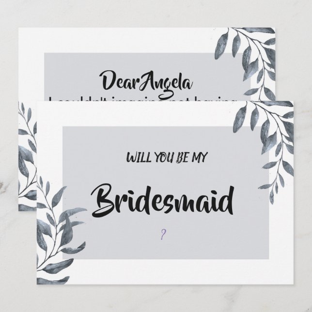 Dusty Blue Eucalyptus Bridesmaid Inbjudningar (Fram/baksida)