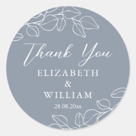 Dusty Blue Eucalyptus Bröllop Tack Runt Klistermärke