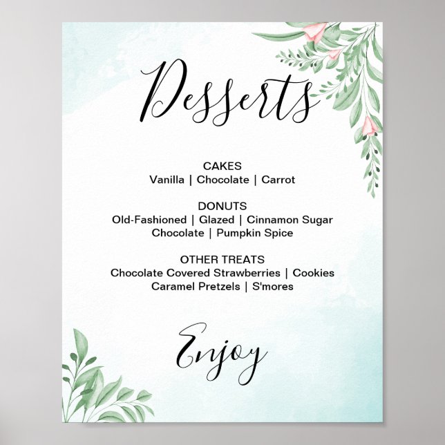 Dusty Blue Eucalyptus Bröllopsdessertmenysköld Poster (Framsidan)