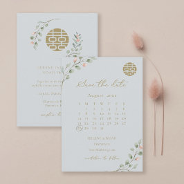 Dusty Blue Eucalyptus Chinese Save Date Inbjudningar