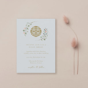 Dusty Blue Eucalyptus Elegant Chinese Bröllop Inbjudningar